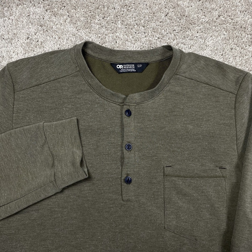 Outdoor Research Aberdeen Henley Mens Small Olive Green Long Sleeve Pocket Shirt